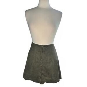 Altar'd State Forrest Green Mini A-Line Skirt Casual Button Front Snap Suede